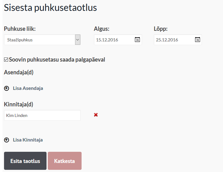 Puhkusetaotluse Esitamine Persona Personalitarkvaras