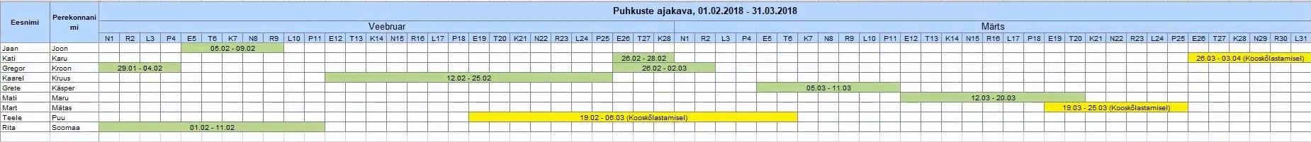 Puhkuste Ulevaade Persona Personalitarkvaraga