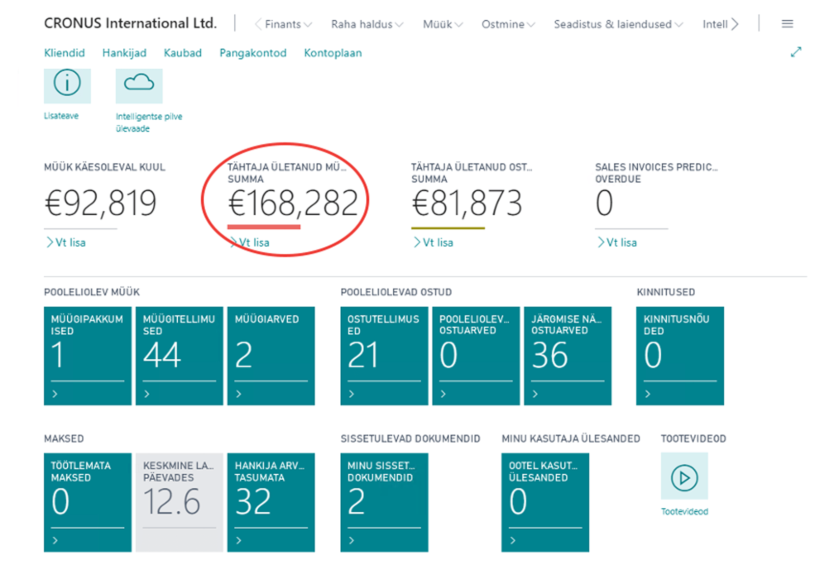 Majandustarkvara Business Central Dashboard