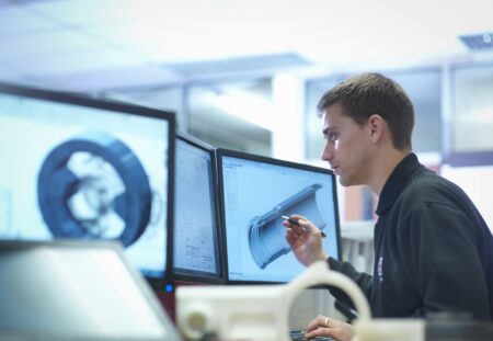 CAD designer working on engineering designs